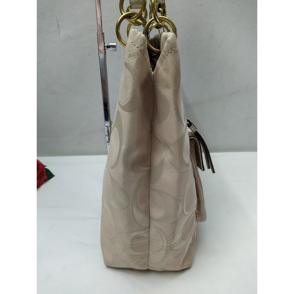 Coach Signature Beige Canvas Leather Trim Front Pocket Double Handles Tote Bag - Picture 5 of 16